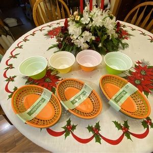 12 serving baskets and 4 colorful bowls, from Hobby Lobby.Added taco holders